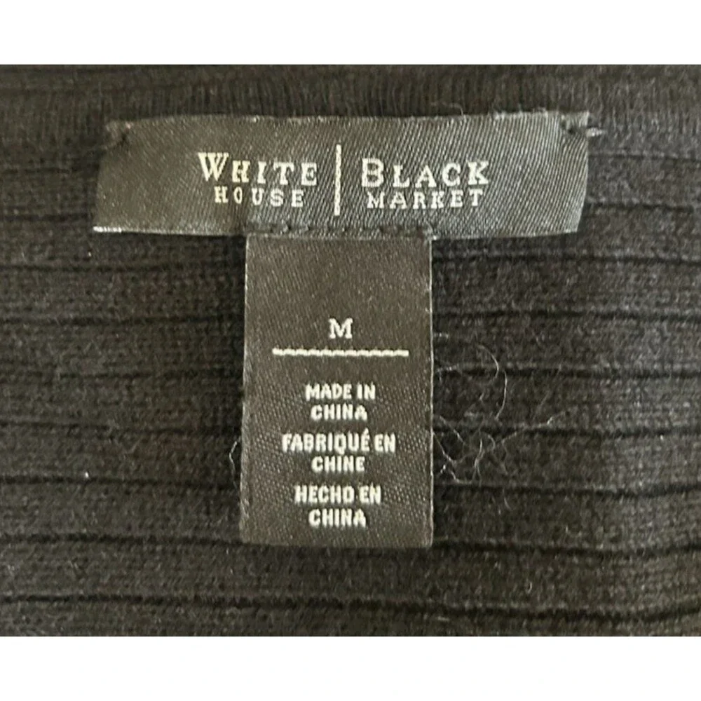 WHBM Wool Blend Black Open Front Ribbed Knit Cardigan Sweater Size M - Picture 8 of 9